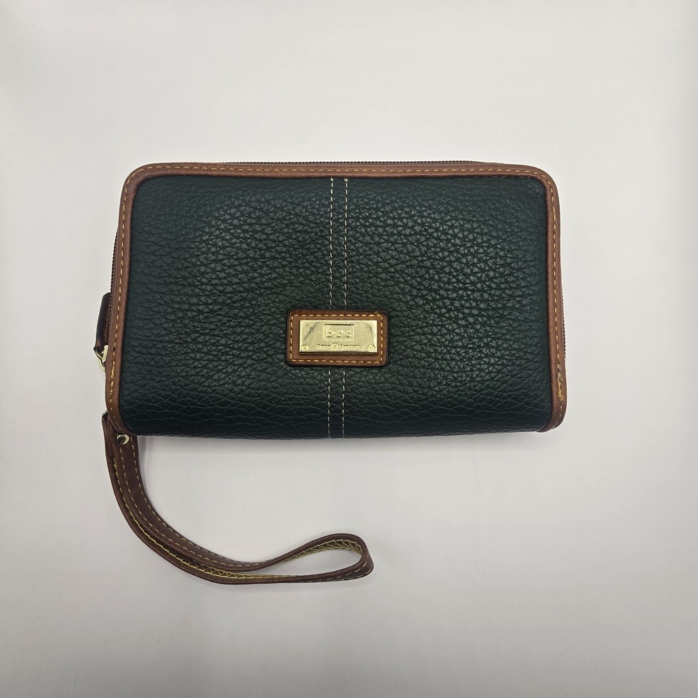 b.o.c. Born Concepts Green Brown Double Zip Wristlet Wallet Clutch Organizer
